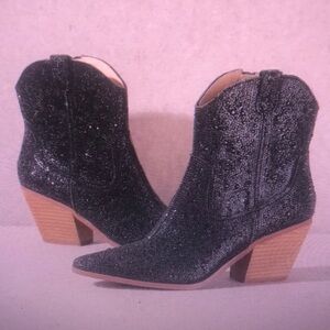 Black Glitter Heeled Boots